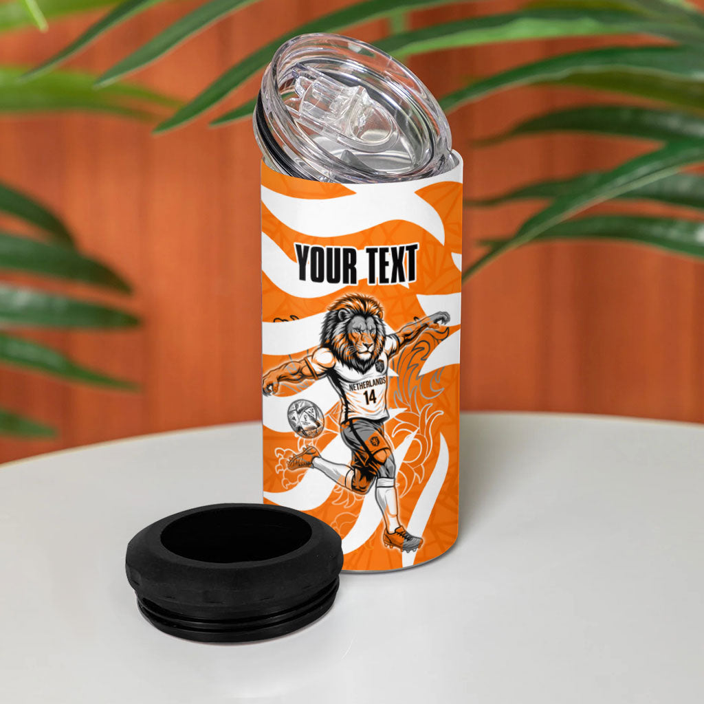 Personalized Netherlands Football Lion Mascot 4 in 1 Can Cooler Tumbler Dutch Orange Flag Windmill Symbol Comic