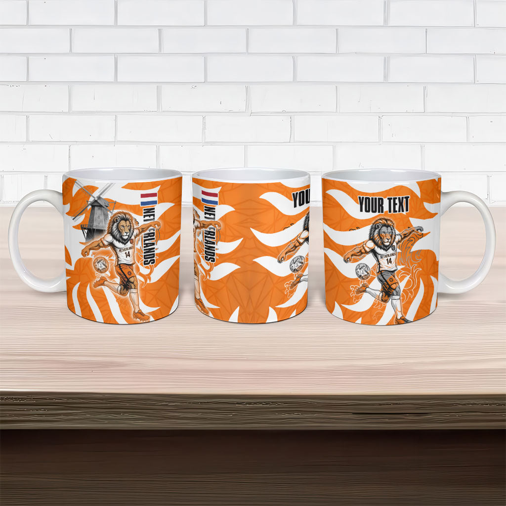 Personalized Netherlands Football Lion Mascot Ceramic Mug Dutch Orange Flag Windmill Symbol Comic