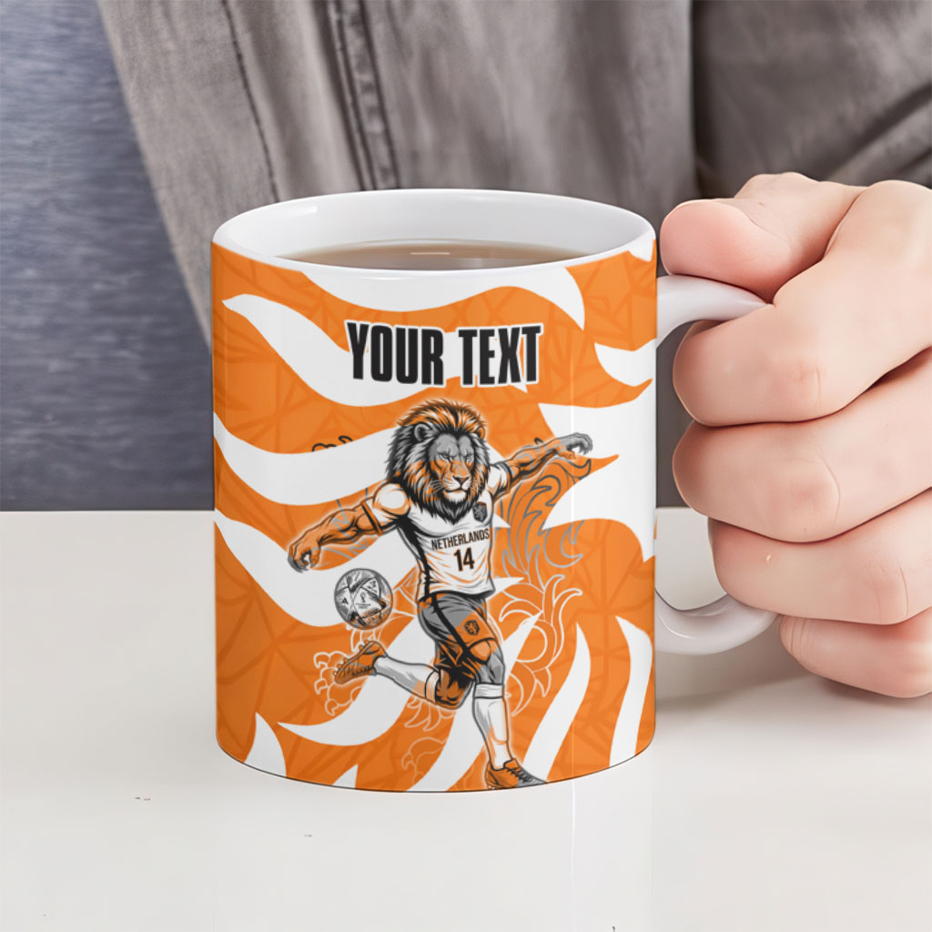 Personalized Netherlands Football Lion Mascot Ceramic Mug Dutch Orange Flag Windmill Symbol Comic