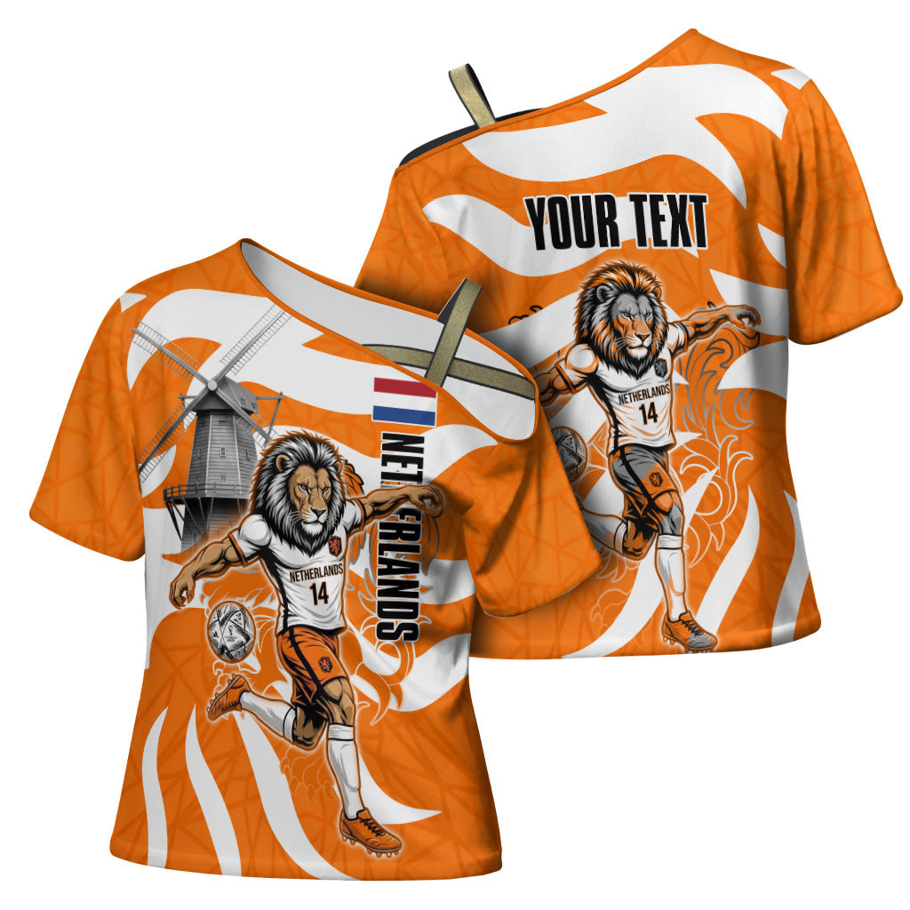 Personalized Netherlands Football Lion Mascot Cross Shoulder Shirt Dutch Orange Flag Windmill Symbol Comic