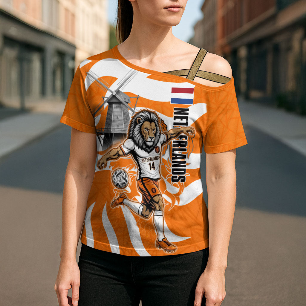 Personalized Netherlands Football Lion Mascot Cross Shoulder Shirt Dutch Orange Flag Windmill Symbol Comic