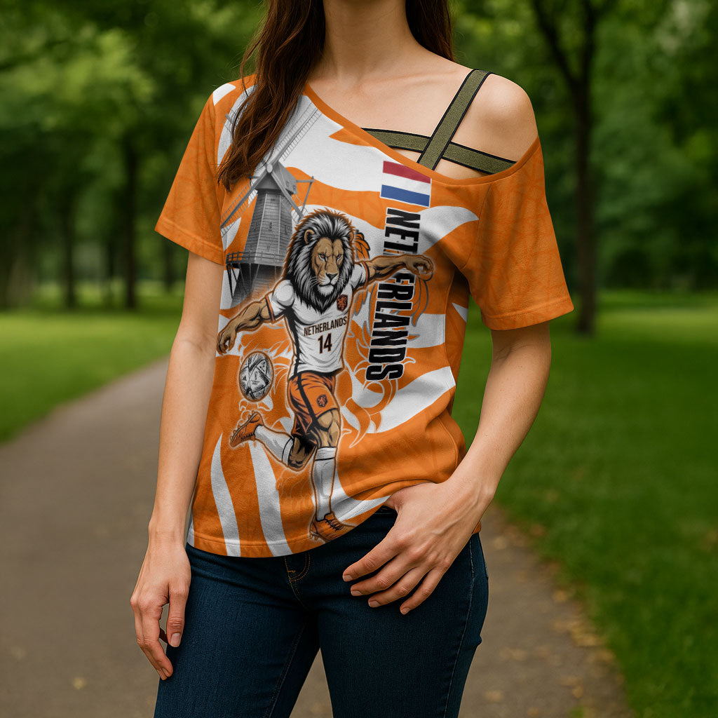 Personalized Netherlands Football Lion Mascot Cross Shoulder Shirt Dutch Orange Flag Windmill Symbol Comic