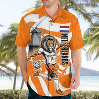 Personalized Netherlands Football Lion Mascot Hawaiian Shirt Dutch Orange Flag Windmill Symbol Comic