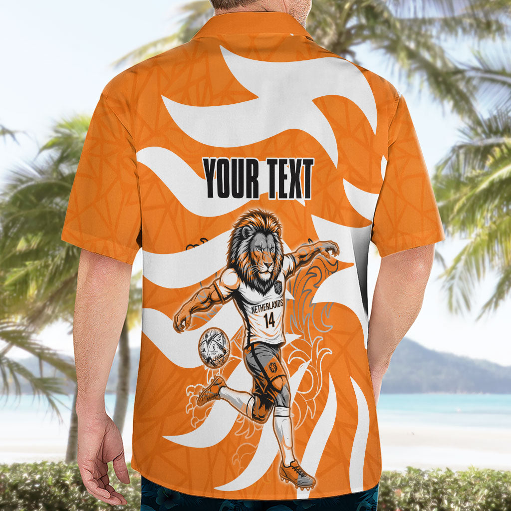 Personalized Netherlands Football Lion Mascot Hawaiian Shirt Dutch Orange Flag Windmill Symbol Comic