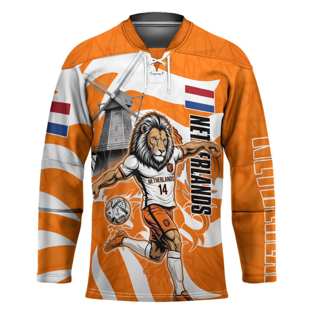 Personalized Netherlands Football Lion Mascot Hockey Jersey Dutch Orange Flag Windmill Symbol Comic