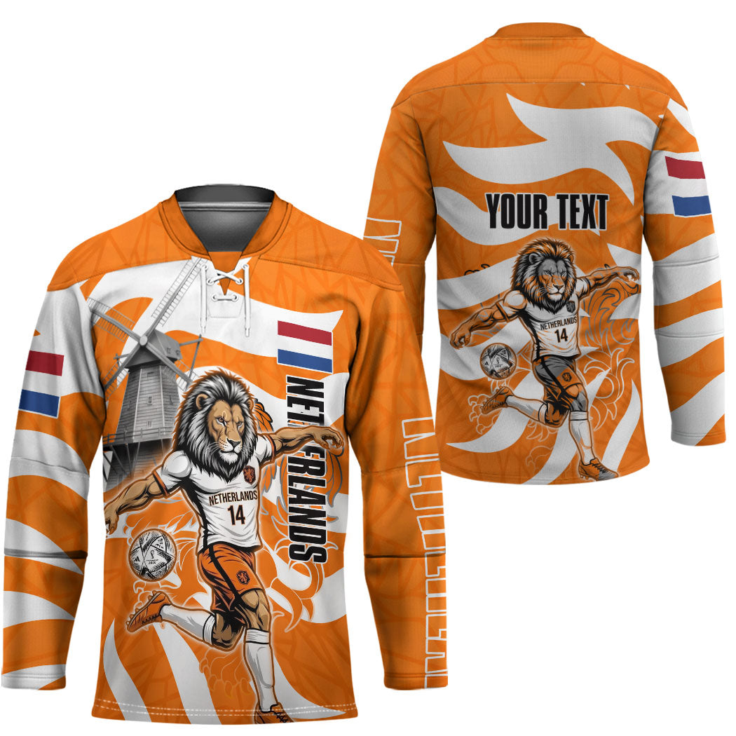Personalized Netherlands Football Lion Mascot Hockey Jersey Dutch Orange Flag Windmill Symbol Comic