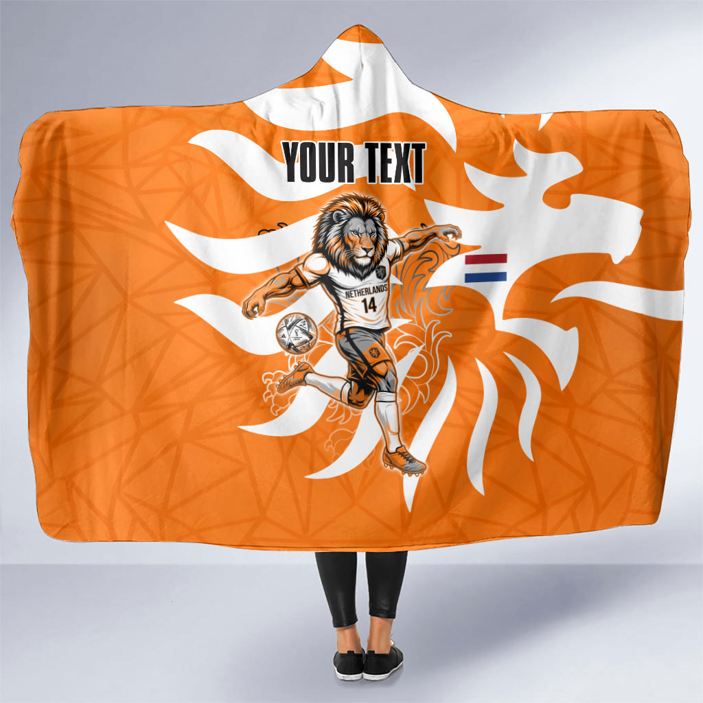 Personalized Netherlands Football Lion Mascot Hooded Blanket Dutch Orange Flag Windmill Symbol Comic