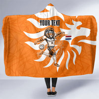 Personalized Netherlands Football Lion Mascot Hooded Blanket Dutch Orange Flag Windmill Symbol Comic