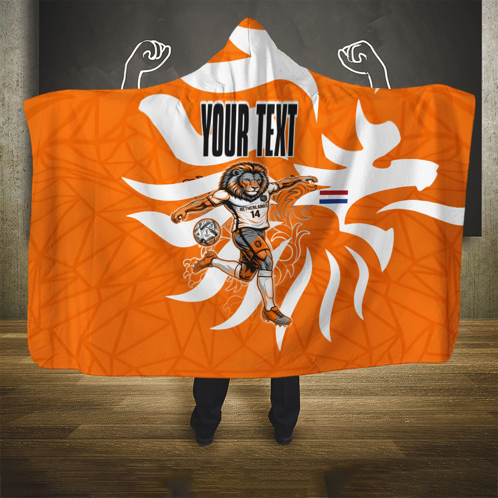 Personalized Netherlands Football Lion Mascot Hooded Blanket Dutch Orange Flag Windmill Symbol Comic