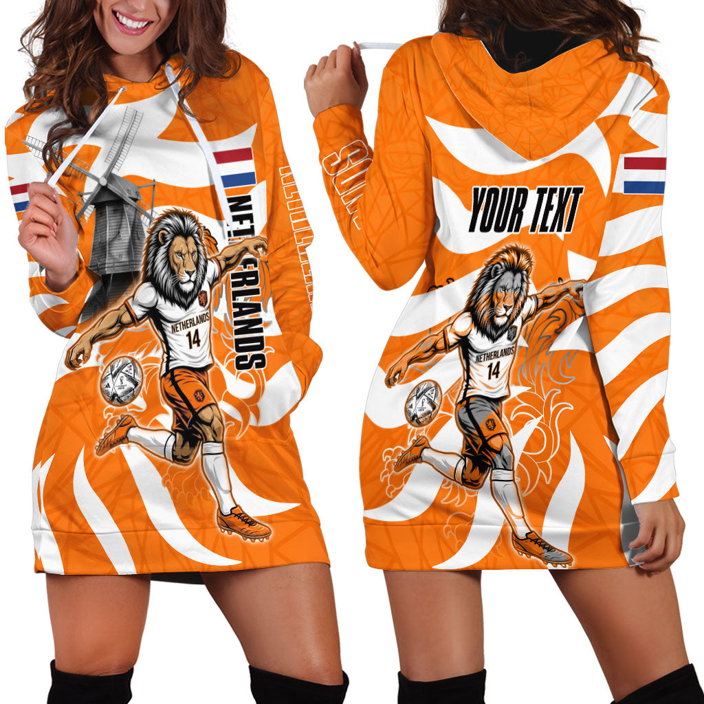Personalized Netherlands Football Lion Mascot Hoodie Dress Dutch Orange Flag Windmill Symbol Comic