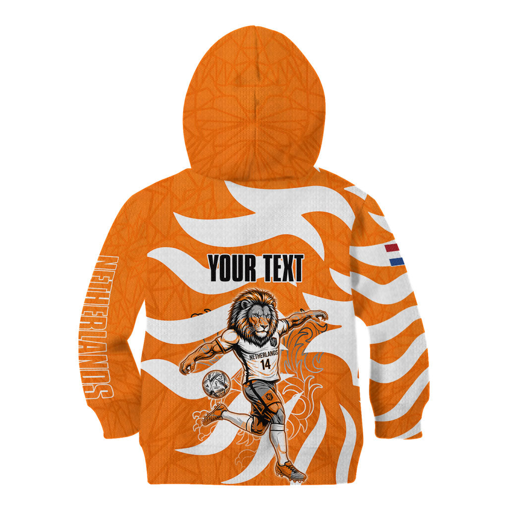Personalized Netherlands Football Lion Mascot Kid Hoodie Dutch Orange Flag Windmill Symbol Comic