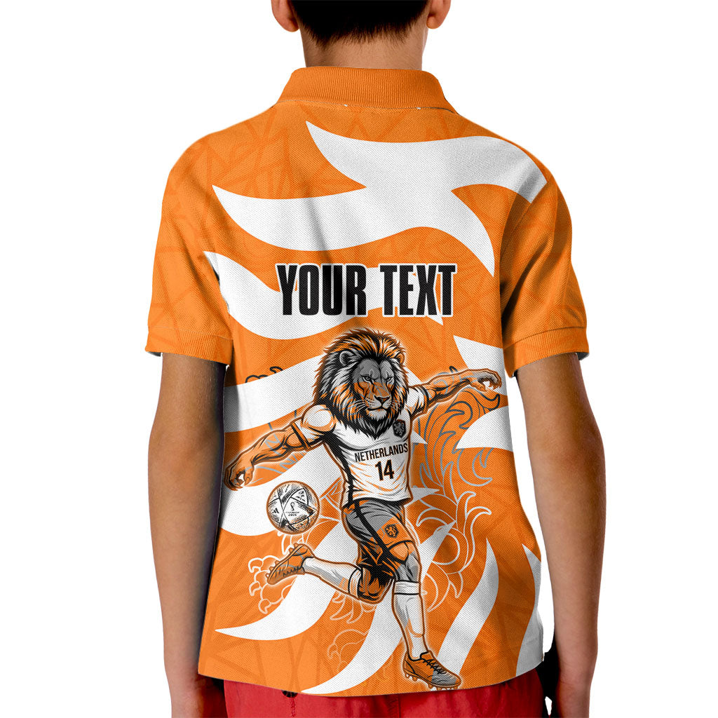 Personalized Netherlands Football Lion Mascot Kid Polo Shirt Dutch Orange Flag Windmill Symbol Comic