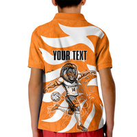 Personalized Netherlands Football Lion Mascot Kid Polo Shirt Dutch Orange Flag Windmill Symbol Comic