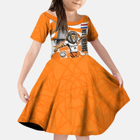 Personalized Netherlands Football Lion Mascot Kid Short Sleeve Dress Dutch Orange Flag Windmill Symbol Comic