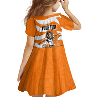 Personalized Netherlands Football Lion Mascot Kid Short Sleeve Dress Dutch Orange Flag Windmill Symbol Comic