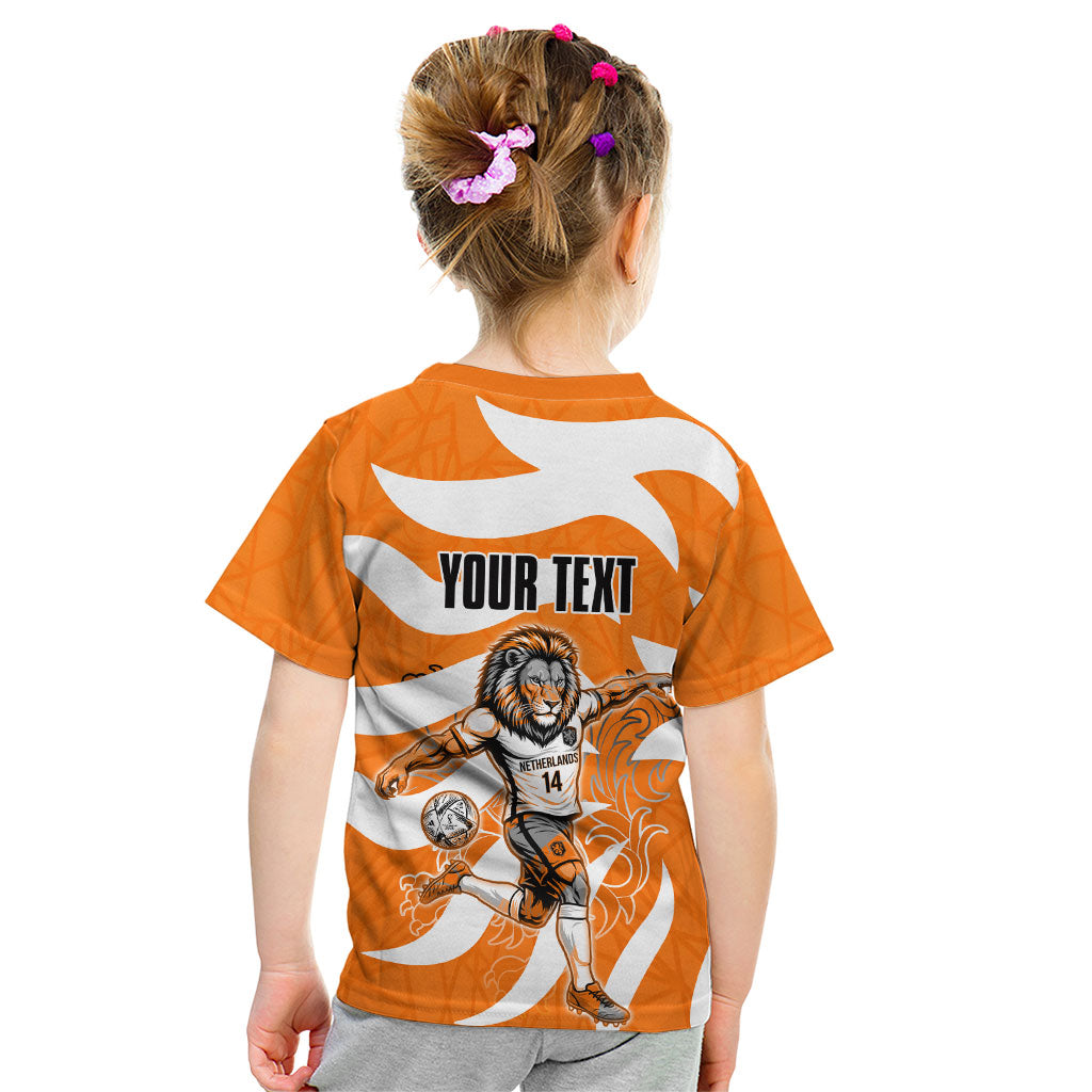 Personalized Netherlands Football Lion Mascot Kid T Shirt Dutch Orange Flag Windmill Symbol Comic