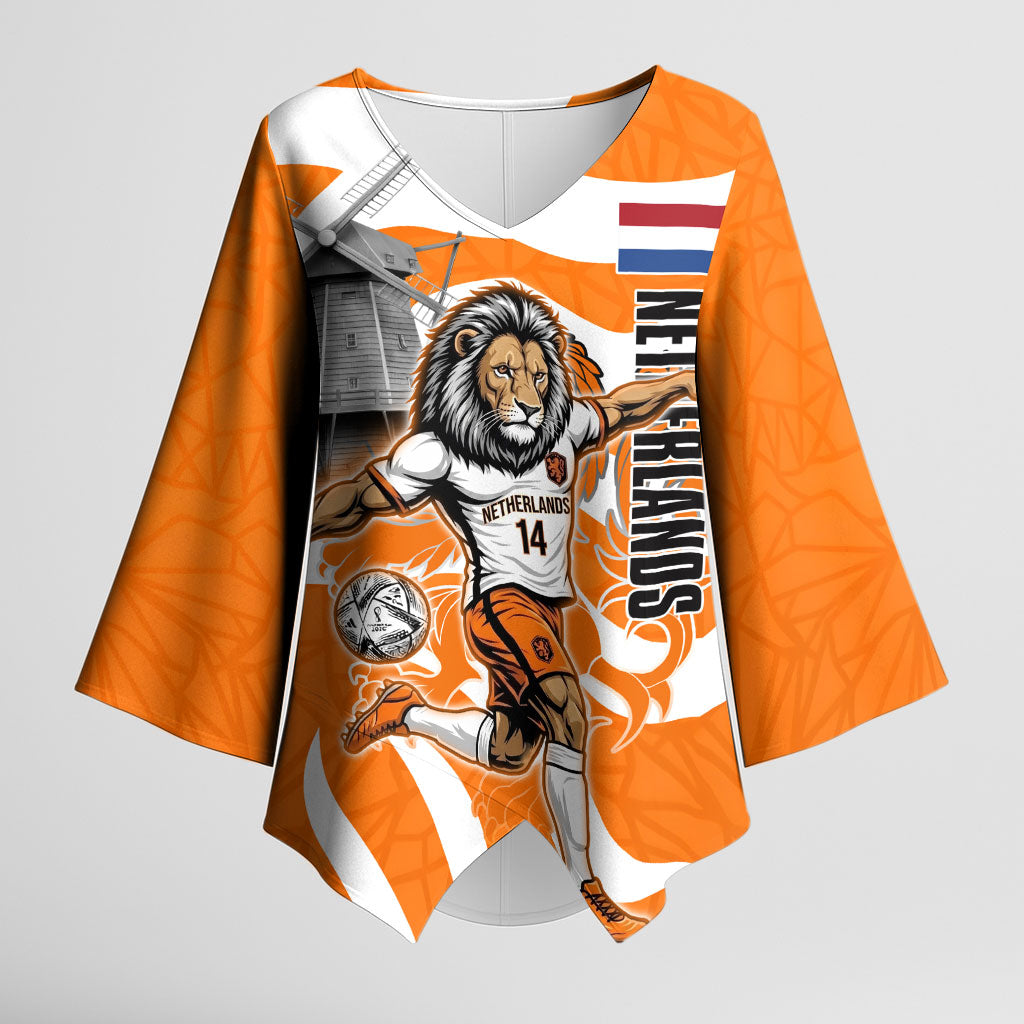 Personalized Netherlands Football Lion Mascot Kimono Sleeve Blouse Dutch Orange Flag Windmill Symbol Comic
