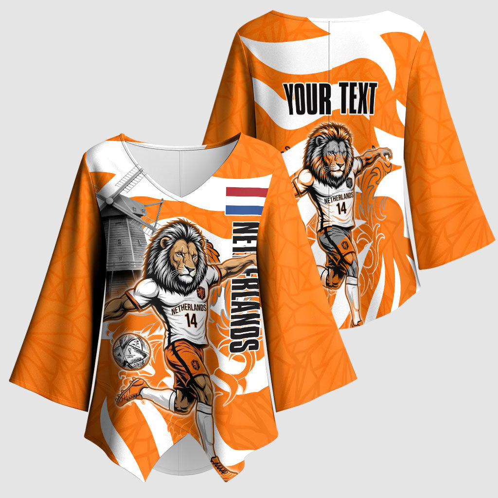 Personalized Netherlands Football Lion Mascot Kimono Sleeve Blouse Dutch Orange Flag Windmill Symbol Comic