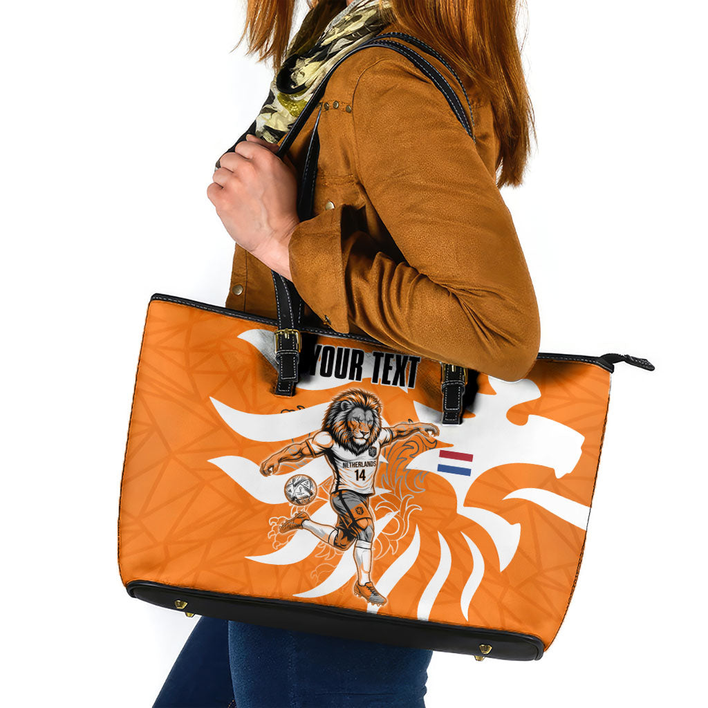 Personalized Netherlands Football Lion Mascot Leather Tote Bag Dutch Orange Flag Windmill Symbol Comic