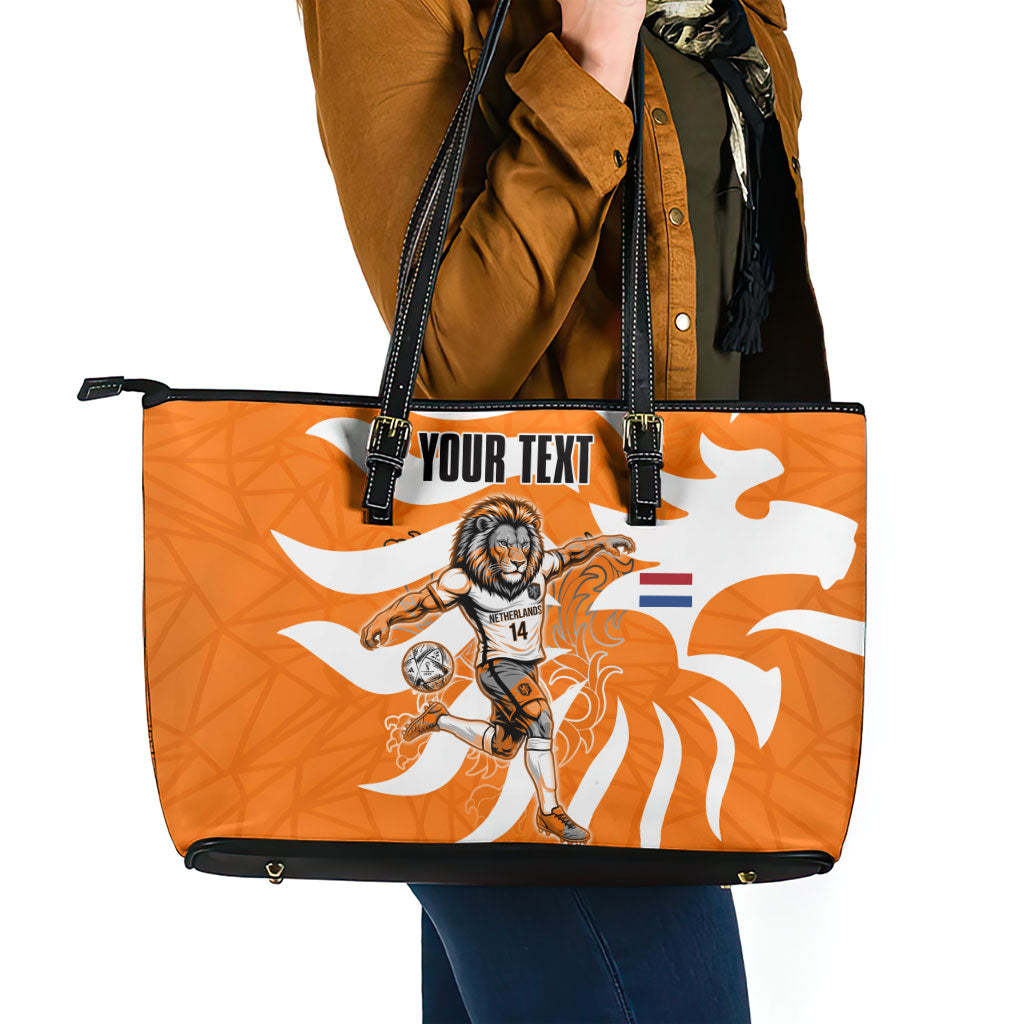 Personalized Netherlands Football Lion Mascot Leather Tote Bag Dutch Orange Flag Windmill Symbol Comic