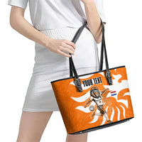 Personalized Netherlands Football Lion Mascot Leather Tote Bag Dutch Orange Flag Windmill Symbol Comic
