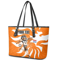 Personalized Netherlands Football Lion Mascot Leather Tote Bag Dutch Orange Flag Windmill Symbol Comic