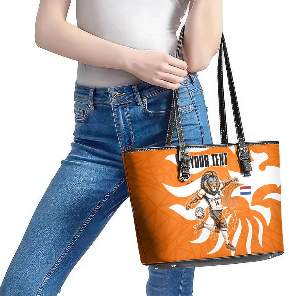 Personalized Netherlands Football Lion Mascot Leather Tote Bag Dutch Orange Flag Windmill Symbol Comic