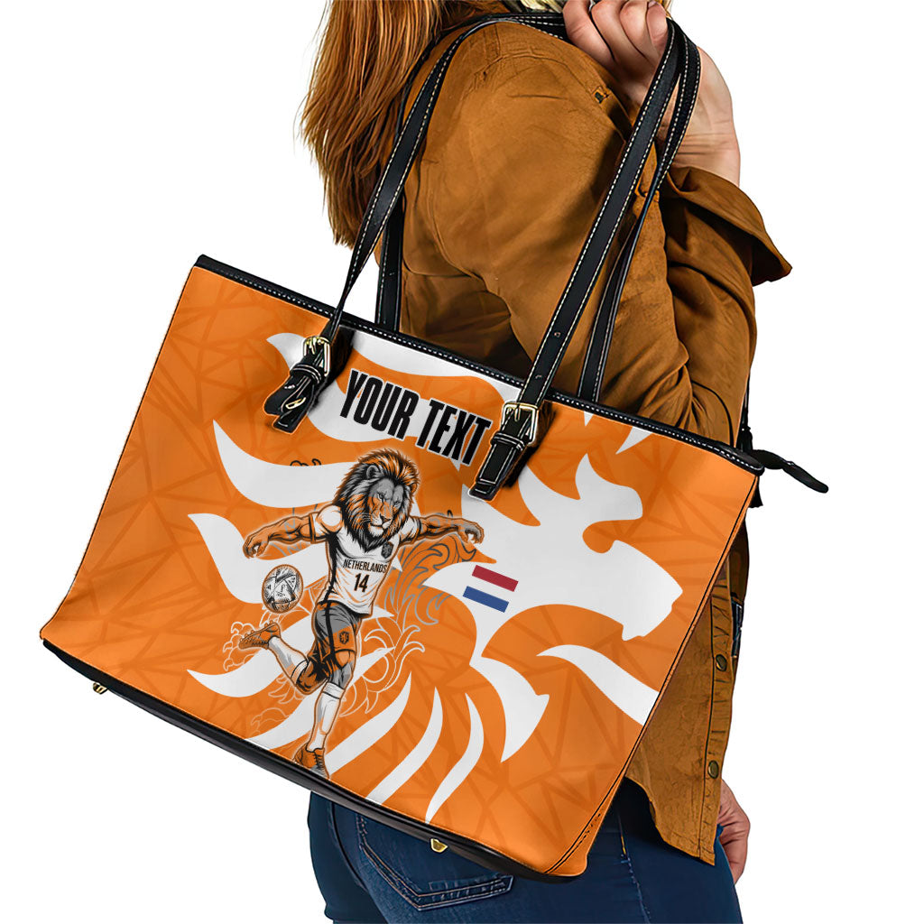 Personalized Netherlands Football Lion Mascot Leather Tote Bag Dutch Orange Flag Windmill Symbol Comic