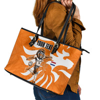 Personalized Netherlands Football Lion Mascot Leather Tote Bag Dutch Orange Flag Windmill Symbol Comic