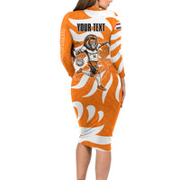 Personalized Netherlands Football Lion Mascot Long Sleeve Bodycon Dress Dutch Orange Flag Windmill Symbol Comic