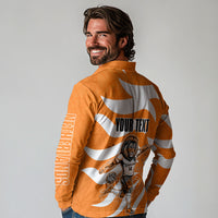 Personalized Netherlands Football Lion Mascot Long Sleeve Polo Shirt Dutch Orange Flag Windmill Symbol Comic