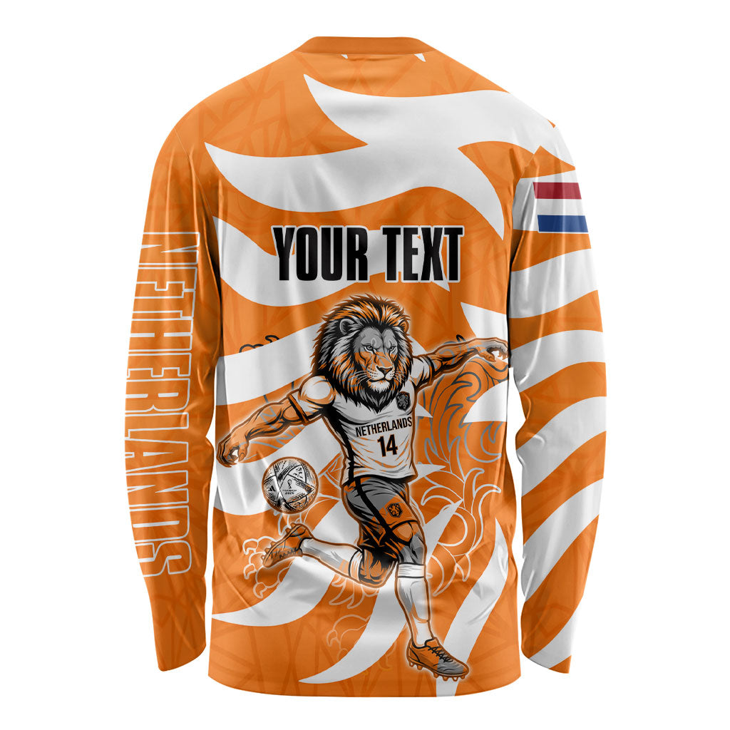 Personalized Netherlands Football Lion Mascot Long Sleeve Shirt Dutch Orange Flag Windmill Symbol Comic