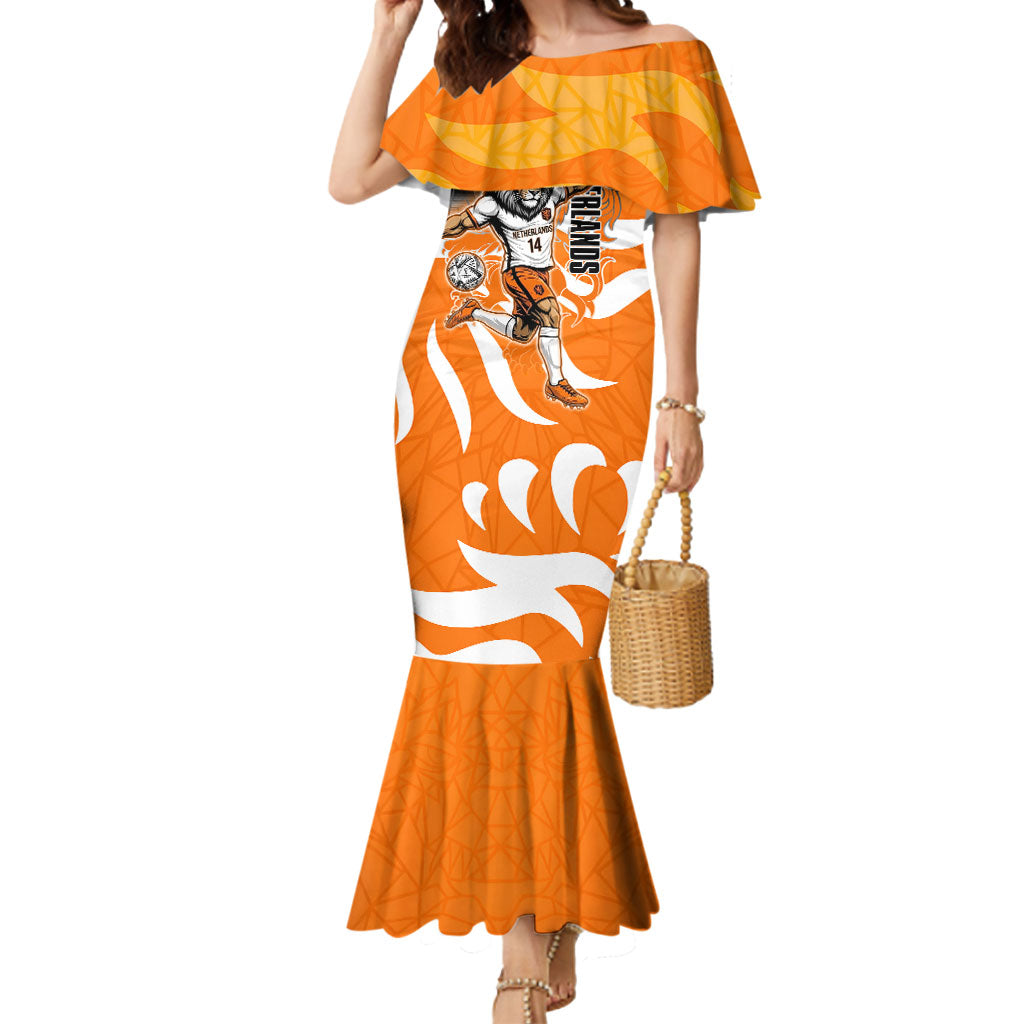 Personalized Netherlands Football Lion Mascot Mermaid Dress Dutch Orange Flag Windmill Symbol Comic
