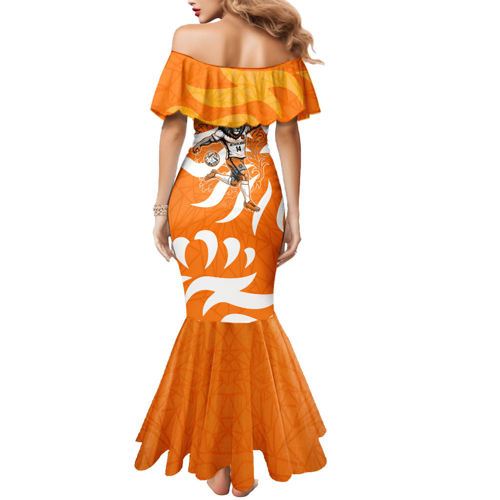 Personalized Netherlands Football Lion Mascot Mermaid Dress Dutch Orange Flag Windmill Symbol Comic