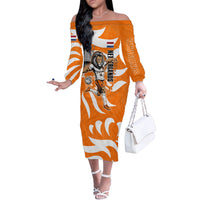 Personalized Netherlands Football Lion Mascot Off The Shoulder Long Sleeve Dress Dutch Orange Flag Windmill Symbol Comic