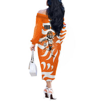 Personalized Netherlands Football Lion Mascot Off The Shoulder Long Sleeve Dress Dutch Orange Flag Windmill Symbol Comic