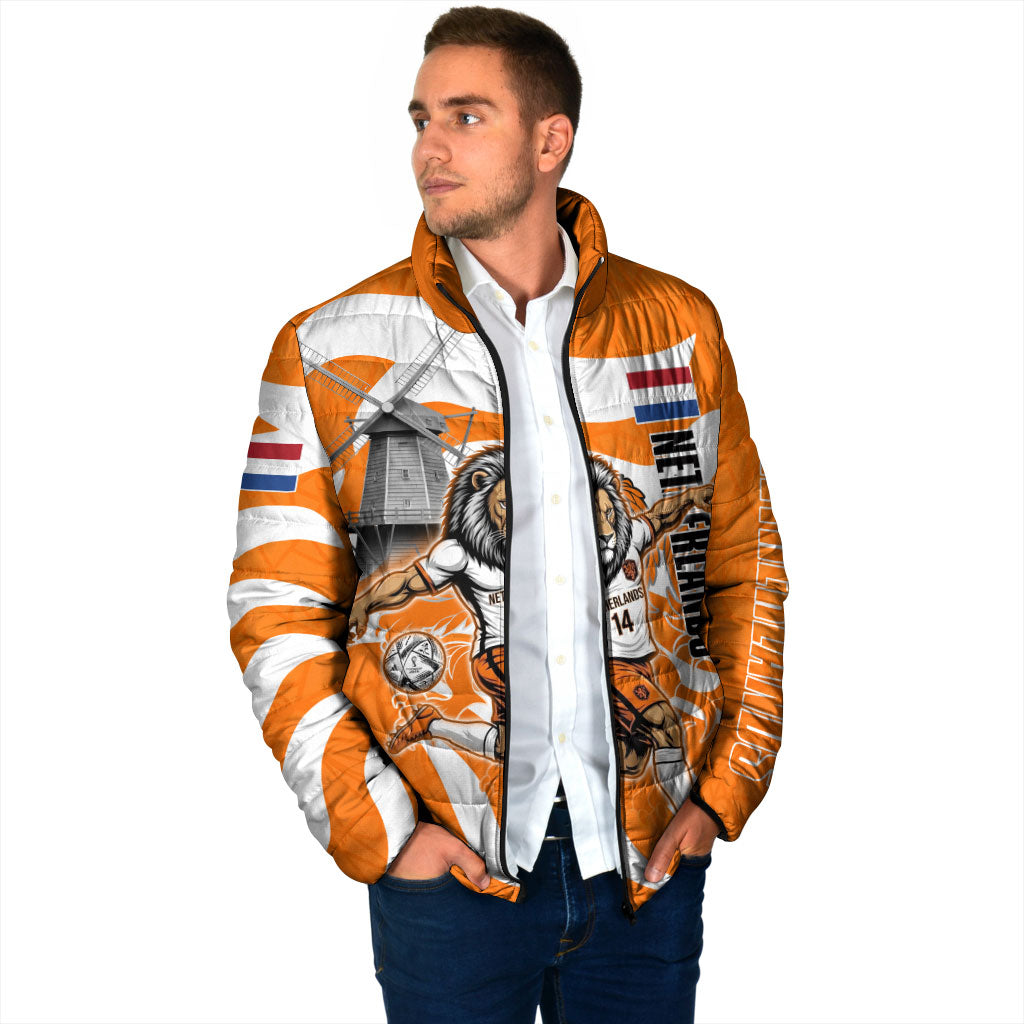Personalized Netherlands Football Lion Mascot Padded Jacket Dutch Orange Flag Windmill Symbol Comic