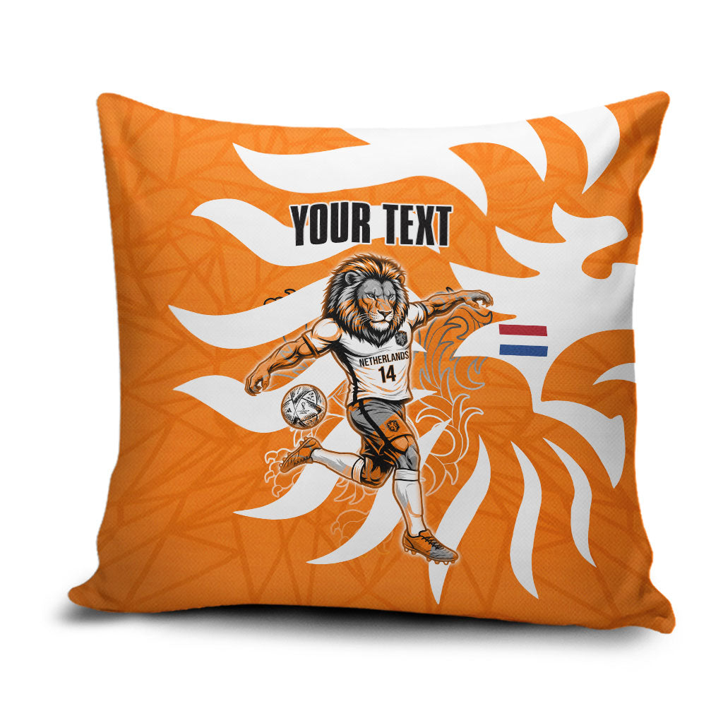 Personalized Netherlands Football Lion Mascot Pillow Cover Dutch Orange Flag Windmill Symbol Comic