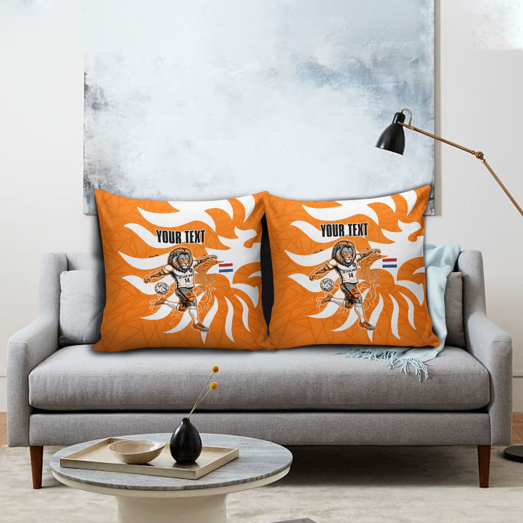 Personalized Netherlands Football Lion Mascot Pillow Cover Dutch Orange Flag Windmill Symbol Comic