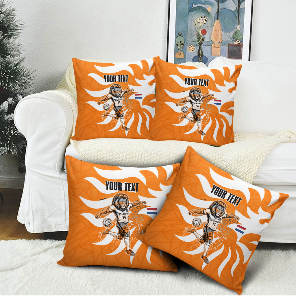 Personalized Netherlands Football Lion Mascot Pillow Cover Dutch Orange Flag Windmill Symbol Comic