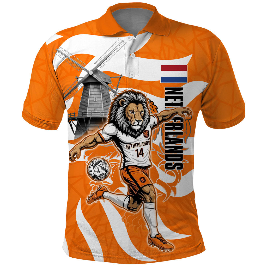 Personalized Netherlands Football Lion Mascot Polo Shirt Dutch Orange Flag Windmill Symbol Comic