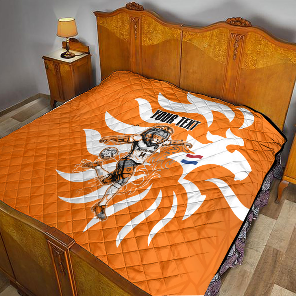 Personalized Netherlands Football Lion Mascot Quilt Dutch Orange Flag Windmill Symbol Comic