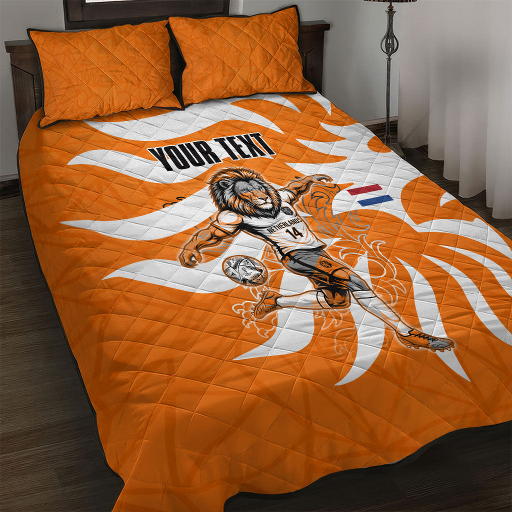 Personalized Netherlands Football Lion Mascot Quilt Bed Set Dutch Orange Flag Windmill Symbol Comic