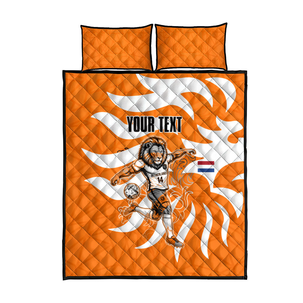 Personalized Netherlands Football Lion Mascot Quilt Bed Set Dutch Orange Flag Windmill Symbol Comic