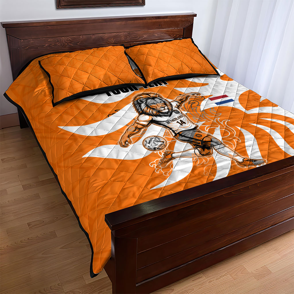 Personalized Netherlands Football Lion Mascot Quilt Bed Set Dutch Orange Flag Windmill Symbol Comic