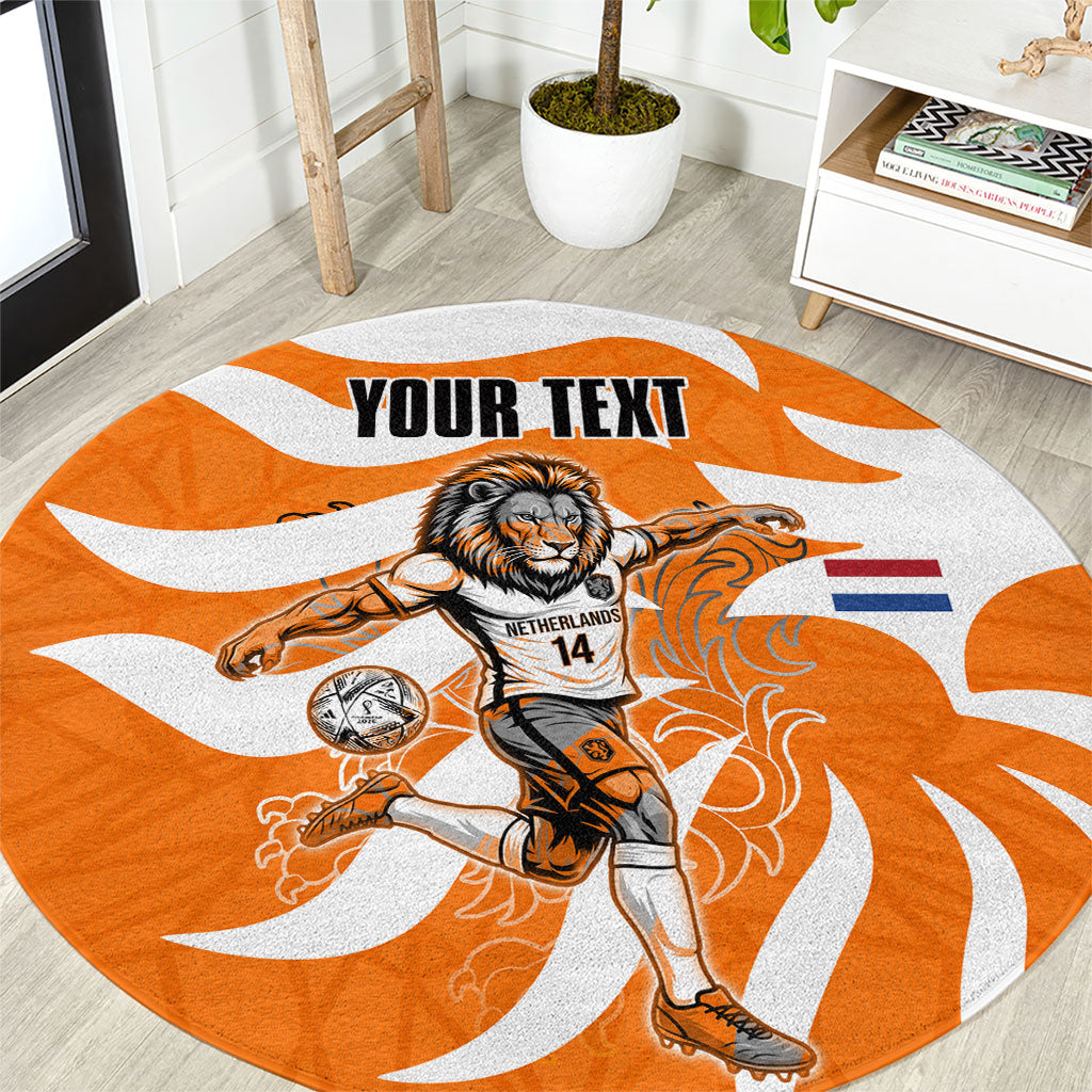 Personalized Netherlands Football Lion Mascot Round Carpet Dutch Orange Flag Windmill Symbol Comic
