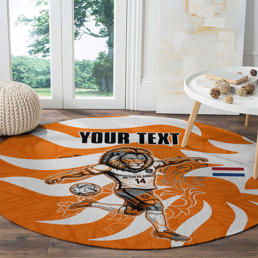 Personalized Netherlands Football Lion Mascot Round Carpet Dutch Orange Flag Windmill Symbol Comic