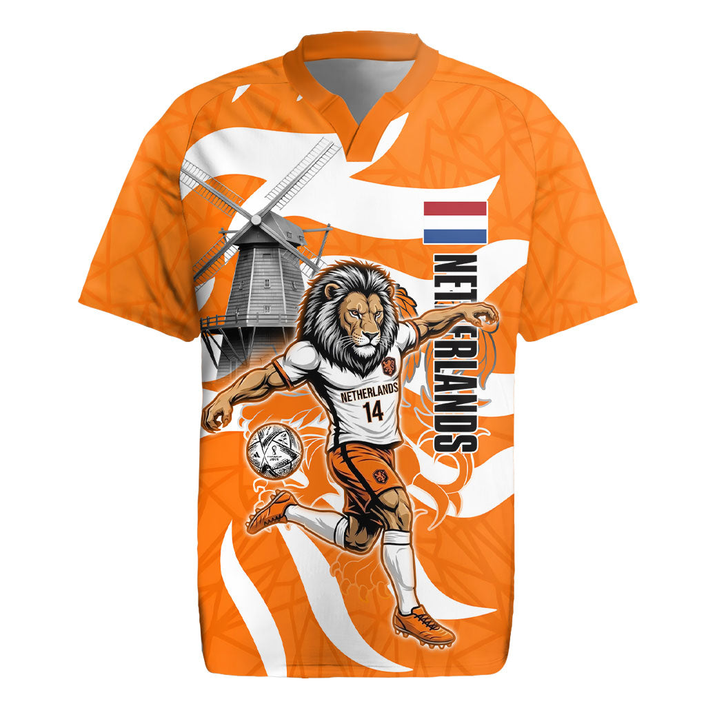 Personalized Netherlands Football Lion Mascot Rugby Jersey Dutch Orange Flag Windmill Symbol Comic