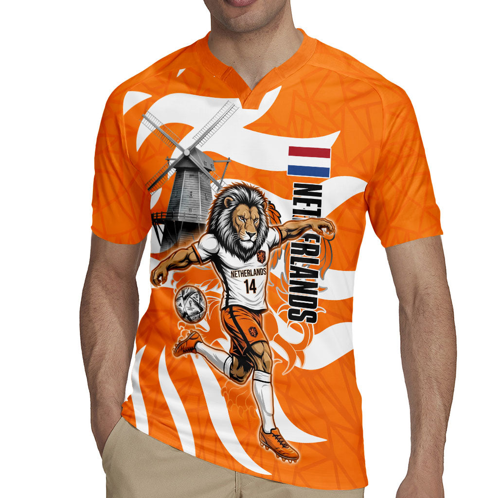 Personalized Netherlands Football Lion Mascot Rugby Jersey Dutch Orange Flag Windmill Symbol Comic
