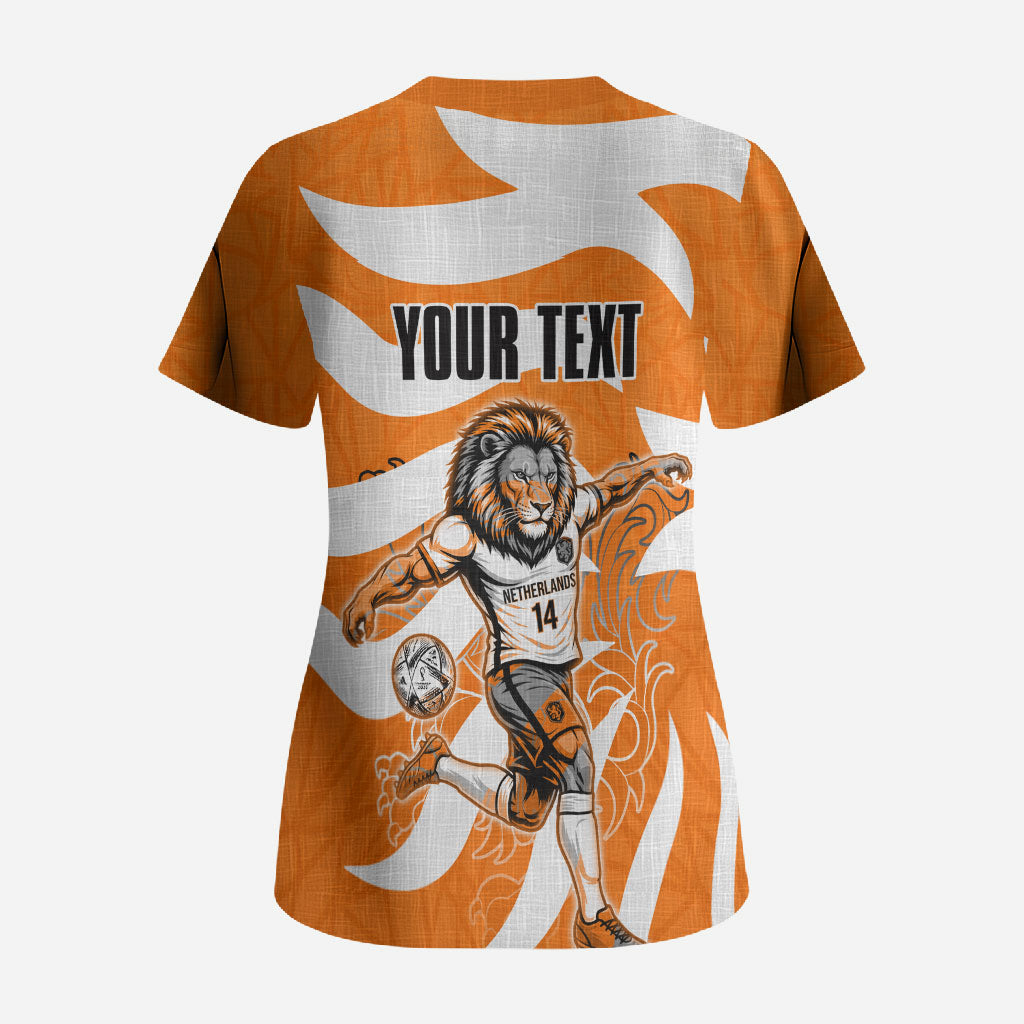 Personalized Netherlands Football Lion Mascot Scrub Top Dutch Orange Flag Windmill Symbol Comic